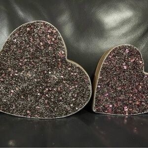 Valentines Wood and Beaded Pink Hearts, Set of 2